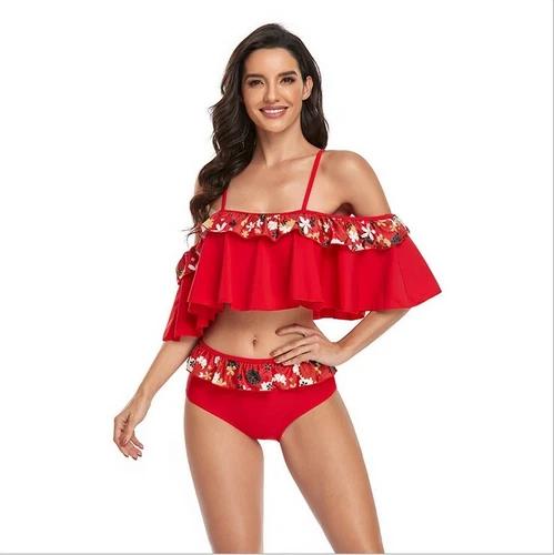 Two Piece Women Sexy Tankini Swimsuits High Waisted Ruffle Strappy Swimwear US - Picture 33 of 47
