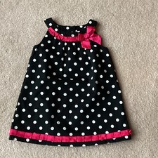 THE CHILDRENS PLACE POLKA DOT DRESS, 3T, BLACK WITH WHITE AND ROSE, BOW AT NECK