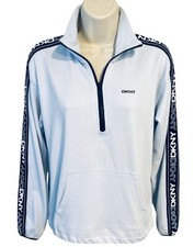 DKNY Women's Sweatshirt Blue Logo 1/4 Zip Kangaroo Pocket Long Sleeve Size S/P