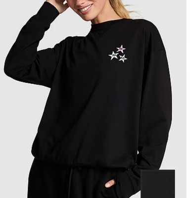 New Victorias Secret PINK Shirt (M) Emoji Star Top Long Sleeve Logo Black NWT