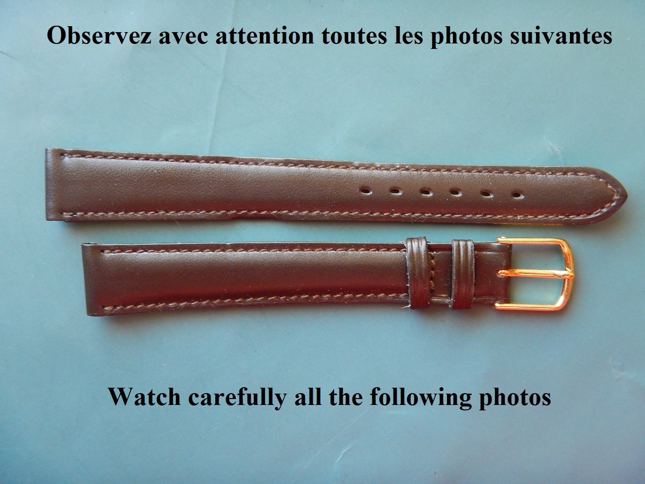 Bracelet montre 14mm en cuir marron avec boucle 12mm version longue XL