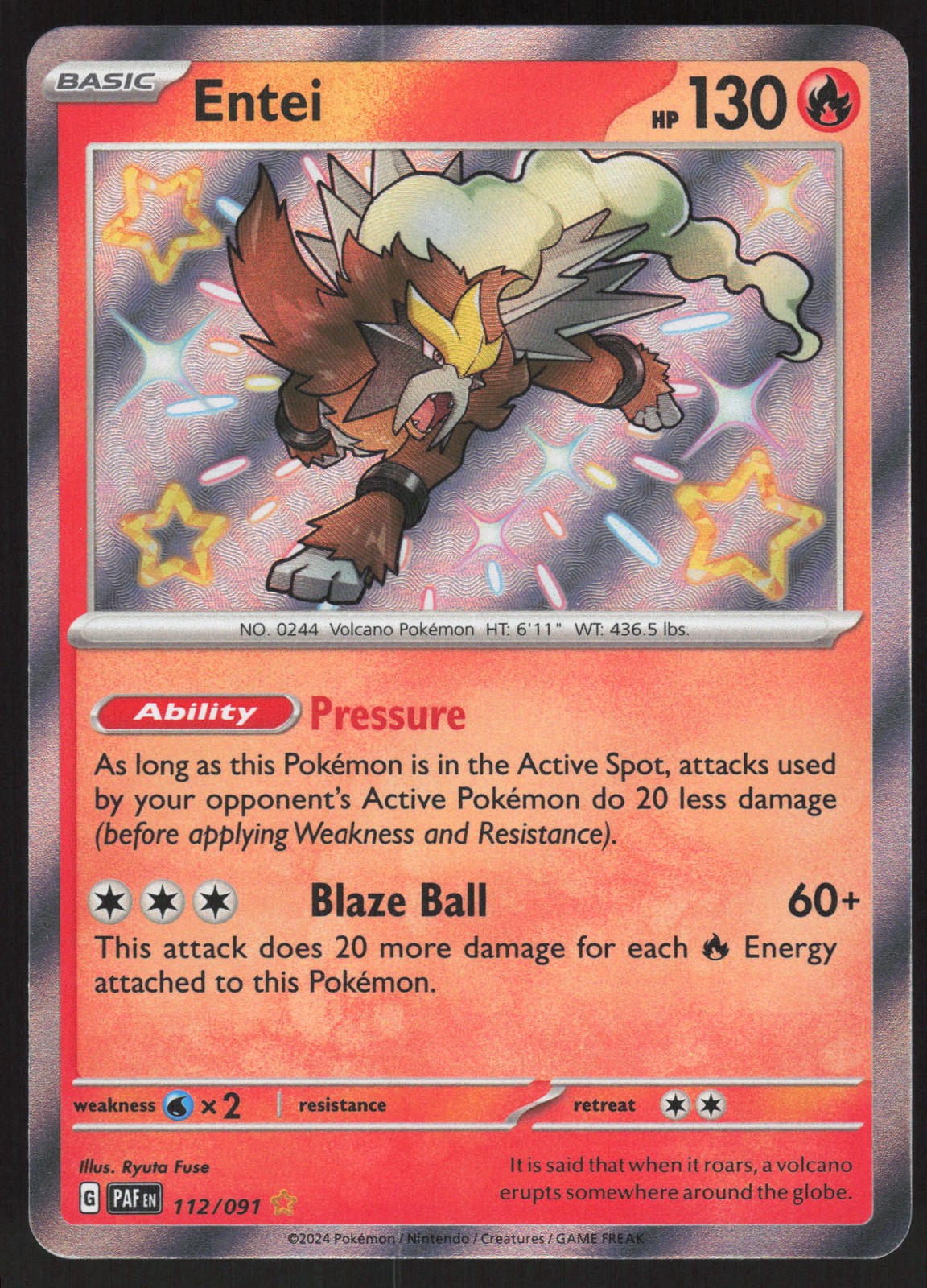 Entei 112/091 Shiny Rare Pokemon TCG SV: Paldean Fates NM