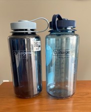 2x LOT Nalgene 32oz Wide Mouth Water Bottle Ocean Navy Light Blue BPA Free
