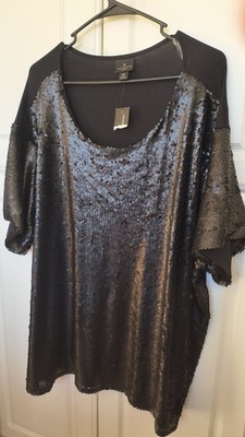 NWT Worthington Women's Black Sequin Short Sleeve Top Size 2X (W8