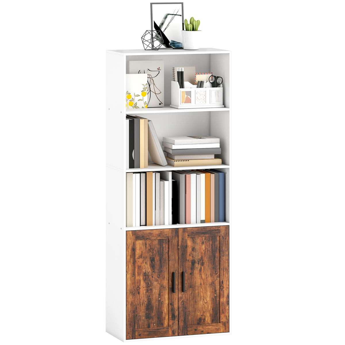 HOMCOM 5-Tier Bookcase Tall Bookshelf with Adjustable Shelf - Rustic Brown