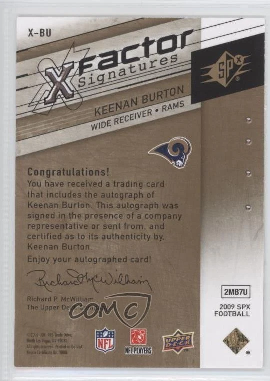 2009 SPx X Factor Signatures Gold /5 Keenan Burton #X-BU Auto - Image 2 of 2