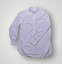 Thomas Pink checked shirt 16 34 cotton long sleeve purple blue grid Ireland made