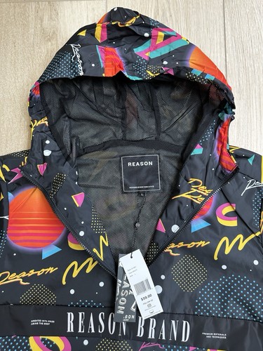 NWT Size Large Reason Brand Anorak Hooded Windbreaker Jacket 80s Retro Pullover - Picture 4 of 12