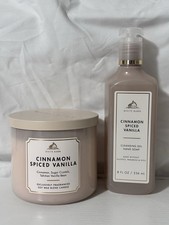 Bath  Body Works White Barn Cinnamon Spiced Vanilla 3 Wick Candle Hand Soap NEW