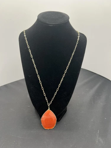 VETEMENTS Collana con ciondolo 14th & Union vetro arancione brunastro lunare tono oro 30" nuova con scatola