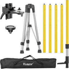 Huepar 12 Ft./3.7M Professional Laser Level Pole with Tripod and Yellow 