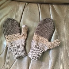 Winter Kids Mittens, NEW, Handmade, Size Medium, Color Brown, 8.5" x 3.5"