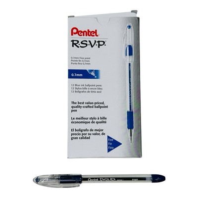 12 Pens Pentel RSVP Blue Ink Ballpoint Pens Stick Pen 0.7mm Fine Point