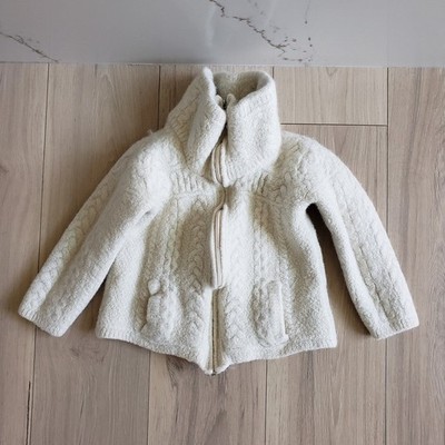 Aran Mor Sweater Kids S White Merino Wool Cable Knit Irish Full Zip Up Jacket