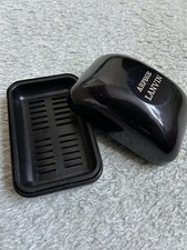 Vintage Arpege Lanvin Small Soap Dish 3 Part Base Drainer Lid Black Plastic 80s