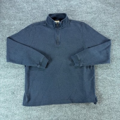 VTG LL Bean Mens XL Quarter Zip Pullover Sweatshirt Navy Blue Cotton Mock Neck
