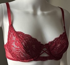 Unique Moments Red Floral Lace Balcony Push Up Bra 34B