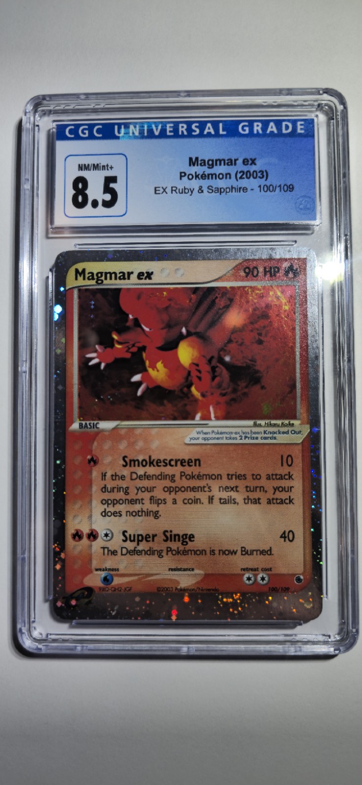 Pokémon TCG Magmar ex Holo EX Ruby & Sapphire 100/109 Basic 90 HP 2003 CGC 8.5