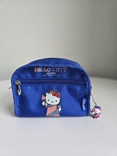 Rare trousse à crayons maquillage Sanrio Hello Kitty pochette bleue avec porte clé 2000 vintage
