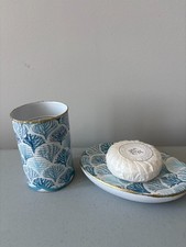 Blue Seaweed Decoupage Soapdish and Canister Set-Free Shipping 