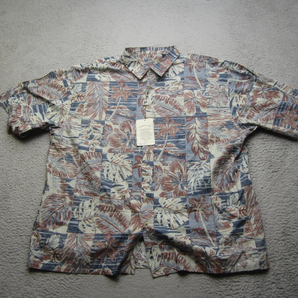 竹制 Cay 衬衫男式 4XL 棕色花卉夏威夷度假装全新标签 — 第 2/4 张图片