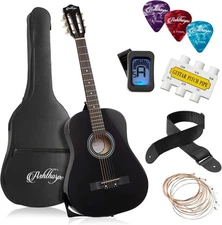 Beginner Acoustic Guitar 38" Package - Starter Bundle Kit & Accessories Black