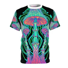All Over Print Psychedelic Mushroom Rave T Shirt Unisex Adult Colorful Trippy