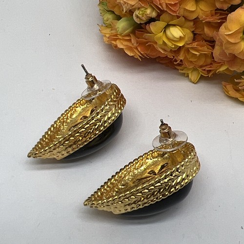 Schöner goldfarbener schwarzer Cabochon Ohrring 1,4 Zoll (7067) - Bild 3 von 7