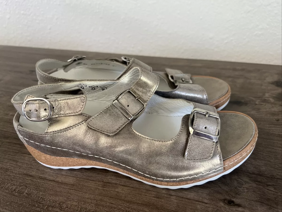 Waldlaufer Luftpolster Women Silver Leather Open Toe Wedge Heel