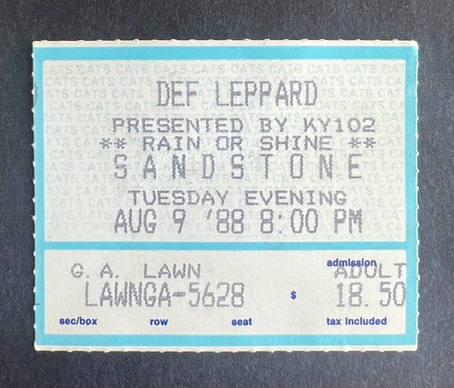 1988 Europe & Def Leppard Ticket Stub 8.9.88 Hysteria Tour - Bonner Springs MO. - Bild 1 von 2
