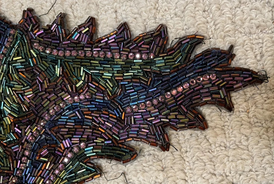 Lote de 2 parches vintage de diamantes de imitación con apliques de cuentas rosa púrpura azul verde grandes Foto 4 de 4