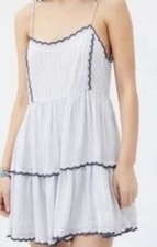 Urban Outfitter Hannah Tiered Scallop Babydoll Dress White,Red,Blues Striped S