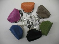 New Metropolitan Faux Ostrich Money COIN PURSE Ball-Clasp Key Chain Clip & Ring