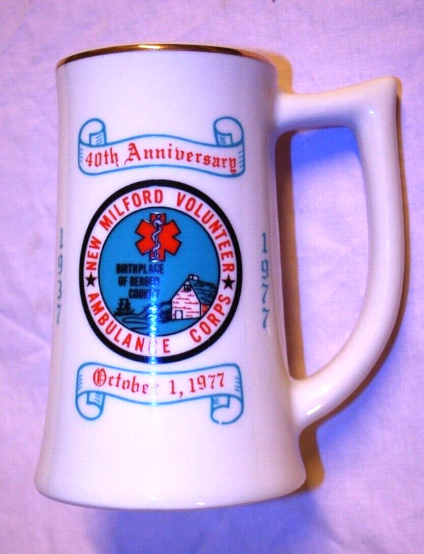 First Responder New Jersey Beer Stein Volunteer Ambulance New Milford 1937-1977