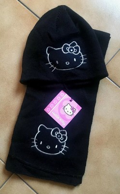 GRAZIOSO COMPLETO BIMBA HELLO KITTY CAPPELLO+SCIARPA NERO LOGO ARGENTO |  eBay