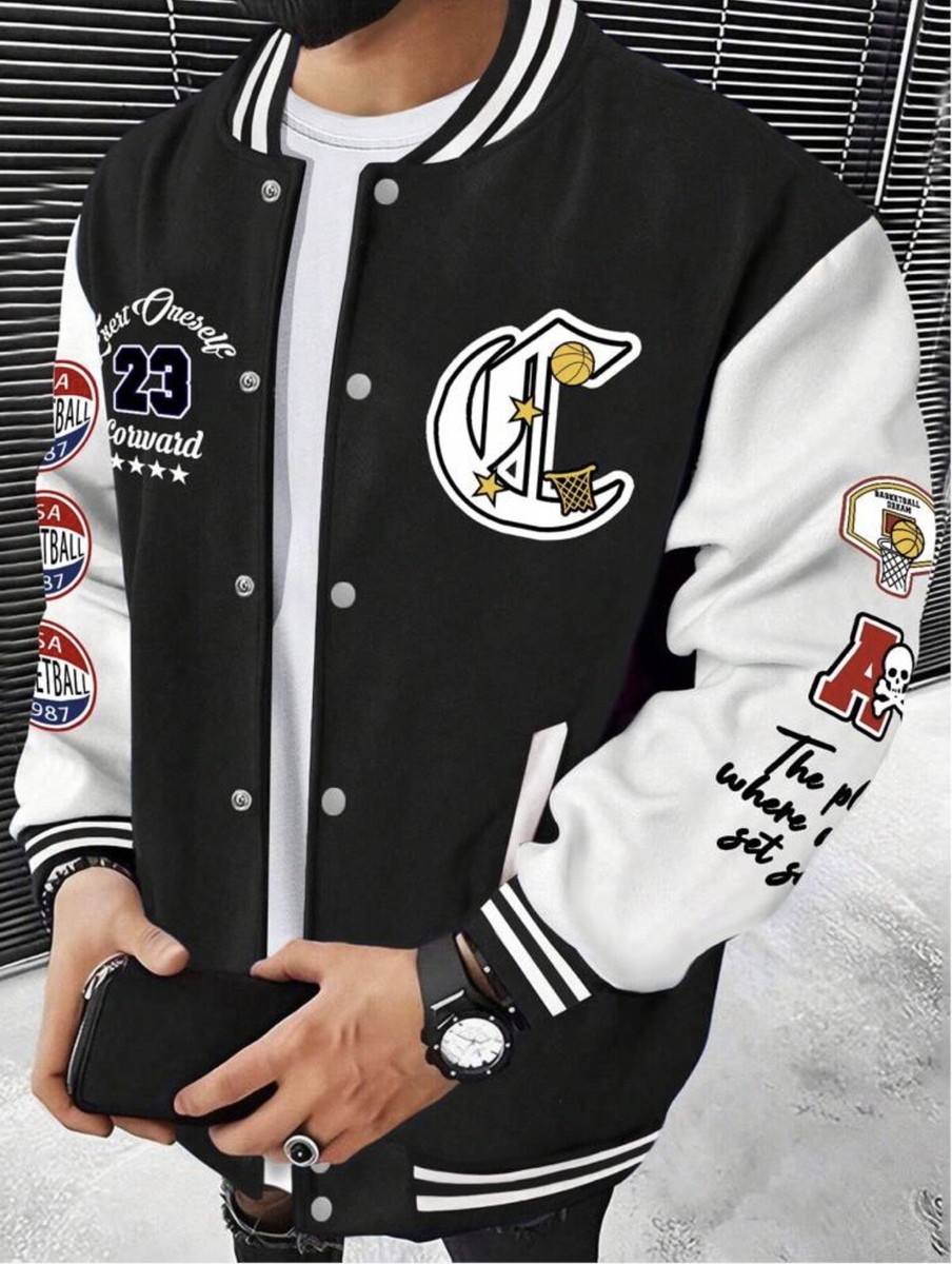 Varsity jacket Size 2xl black New Coat Bomber Black | eBay