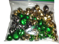 65 Mixed Sizes Gold Silver Green Metal Jingle Bells Christmas Craft Supplies
