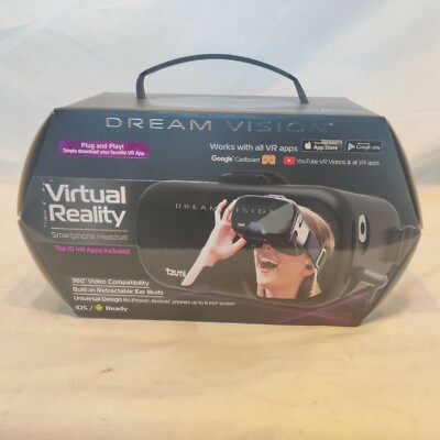 Dream Vision VR Virtual Reality 360 Smartphone Headset Earbuds iOS Android Black