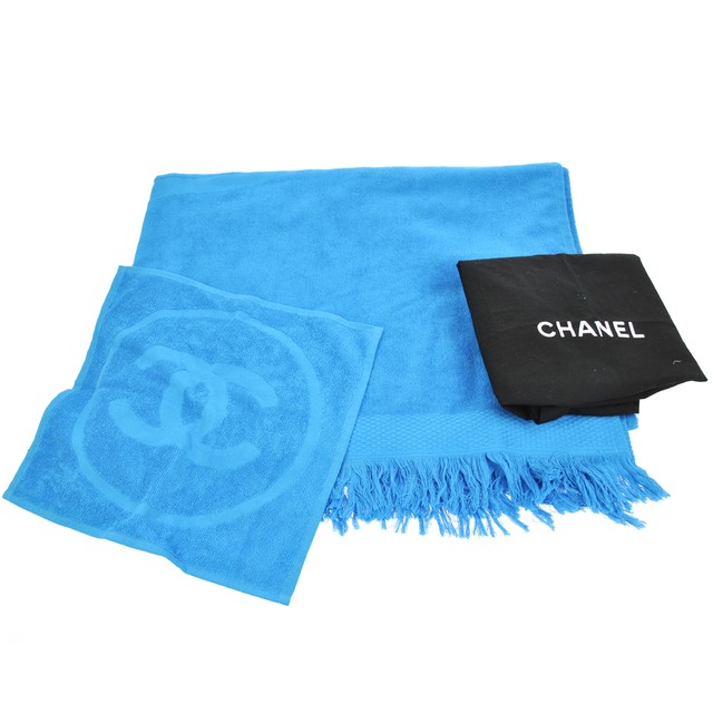 Authentic CHANEL Vintage CC Logos Beach Towel Hand Towel ...
