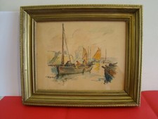 Signée L. Gignoux belle aquarelle " retour de pêche en Bretagne"  #1426#