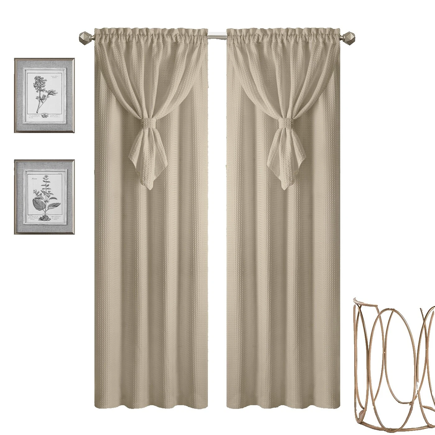 Brown Polyester Checked Window Curtains & Drapes