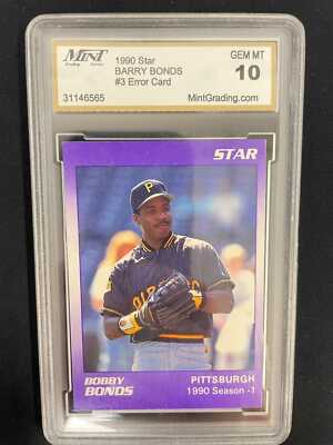 BOBBY BONDS 1990 STAR #3 ERROR CARD - MINT 10 GEM MT - PITTSBURGH PIRATES *3455