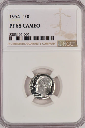 1954 Roosevelt Dime Proof NGC PF 68 CAMEO PR68CAM Frosty Coin 10C