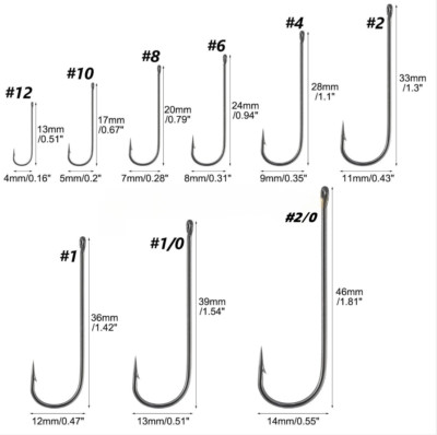 100pcs Fishing Aberdeen Hooks Light Wire Light Wire Panfish Size 12 #- 2/0#
