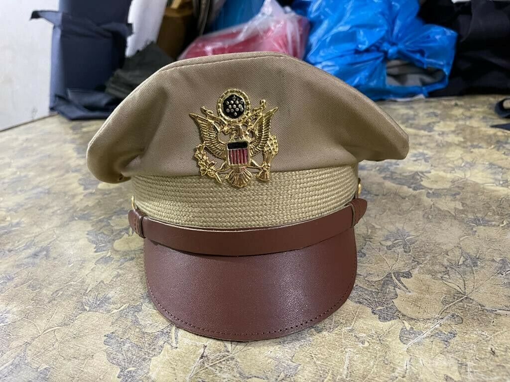 USA Cap Hat - Military Air force Officers Khaki Crusher