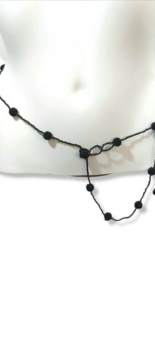 Beaded Vintage Black Waist Hip Boho Hippie Belt Statement Necklace Festival - Picture 10 of 12