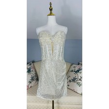 Jovani 42515 Cream Sequin Strapless Corset Mini Dress Size 12