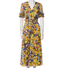 Badgley Mischka Short Sleeve A-Line Shirt Dress Floral Peony Coral Belted sz 4