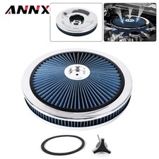 14 X 2 Inch Round Shape Universal Kit Chrome Air Cleaner With Washable Filter