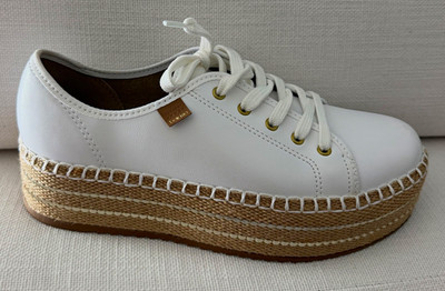 Beira Rio Women's White Lace-Up Espadrille Platform Wedge Sneaker US 8 EU 39
